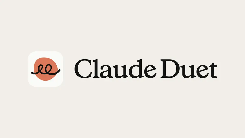 옅은 베이지 배경에 주황색 원 안에 검은 고리 선이 그려진 앱 아이콘과 Claude Duet 글자가 나란히 놓인 앤트로픽 공식 이미지