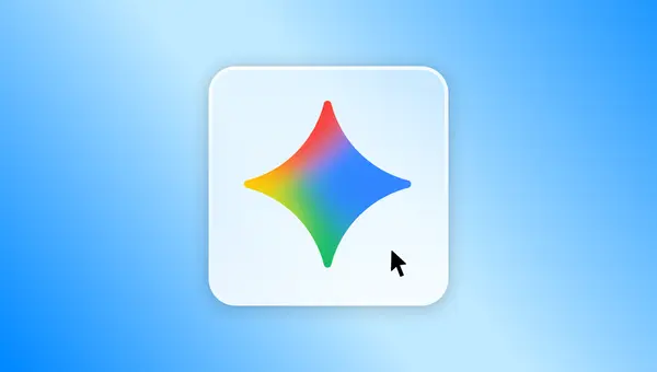 파란 배경 위 Gemini 데스크톱 앱 아이콘과 마우스 포인터