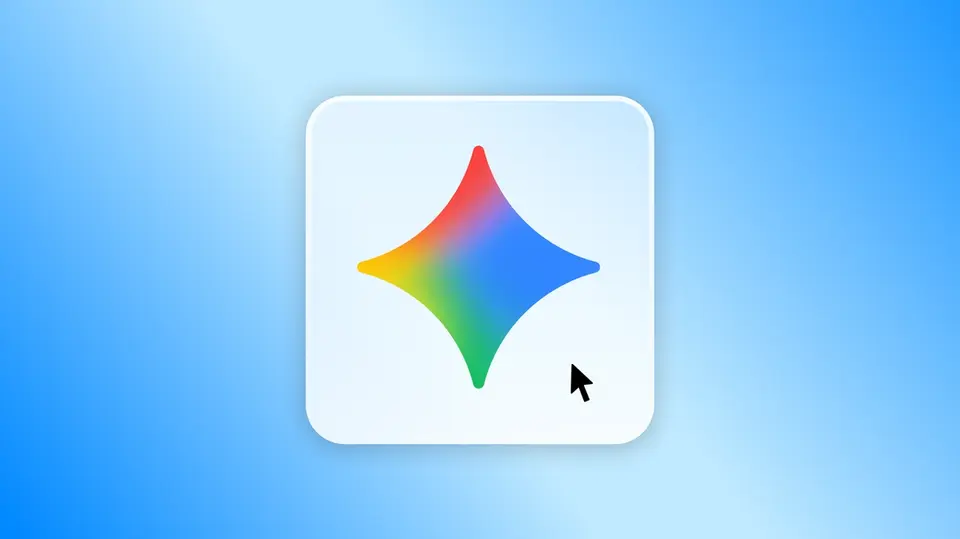 파란 배경 위 Gemini 데스크톱 앱 아이콘과 마우스 포인터