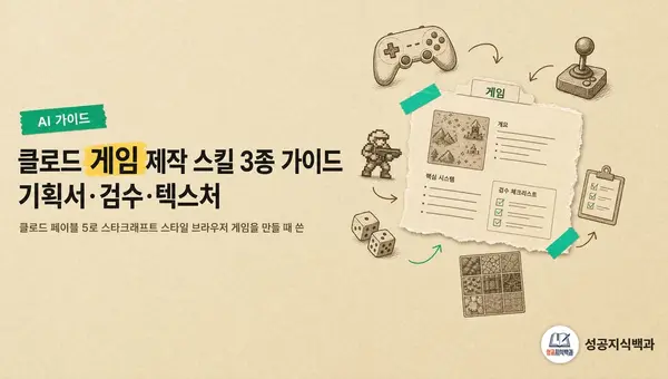 클로드 게임 제작 스킬 3종 가이드: 기획서·검수·텍스처 커버 이미지