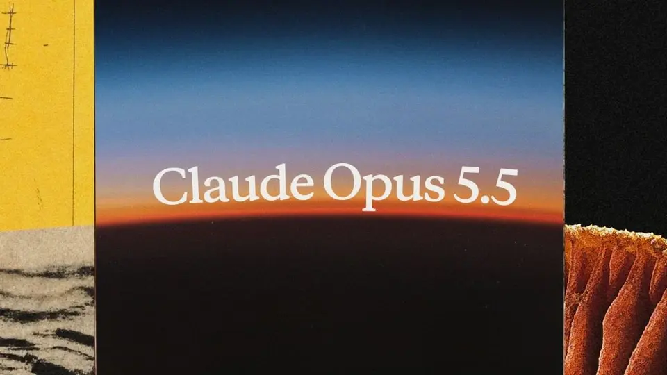 파란색과 주황색 하늘을 배경으로 Claude Opus 5.5가 적힌 공식 발표 이미지